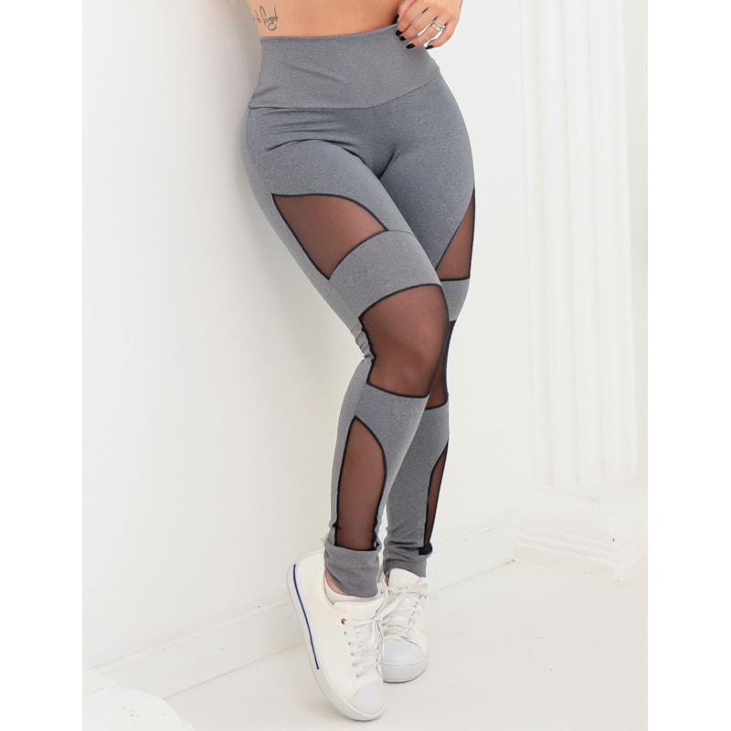 Conjunto Feminino Mescla Top com Bojo e Calça Punho com Tule | Ref: 8.8.0194-03