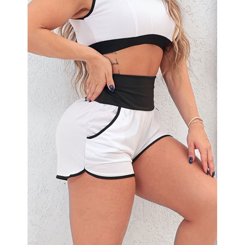 Short sem Forro em Dry Fit Branco com Bolsos | Ref: 4.4.1722V-0201