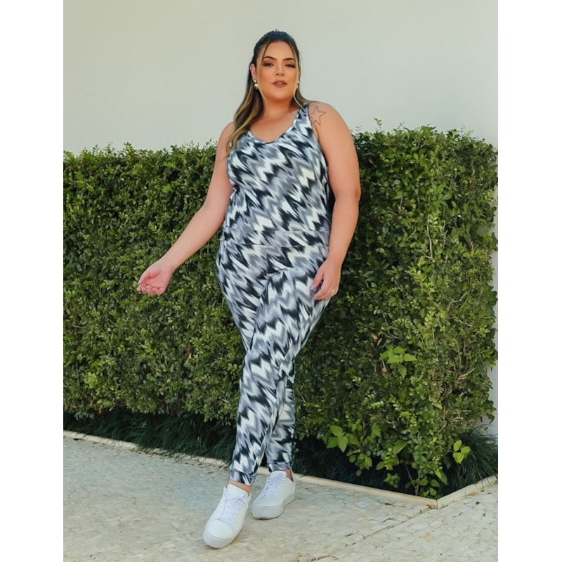 Macacão Fitness Longo Plus Size Estampado | Ref: 4.4.4052-3240