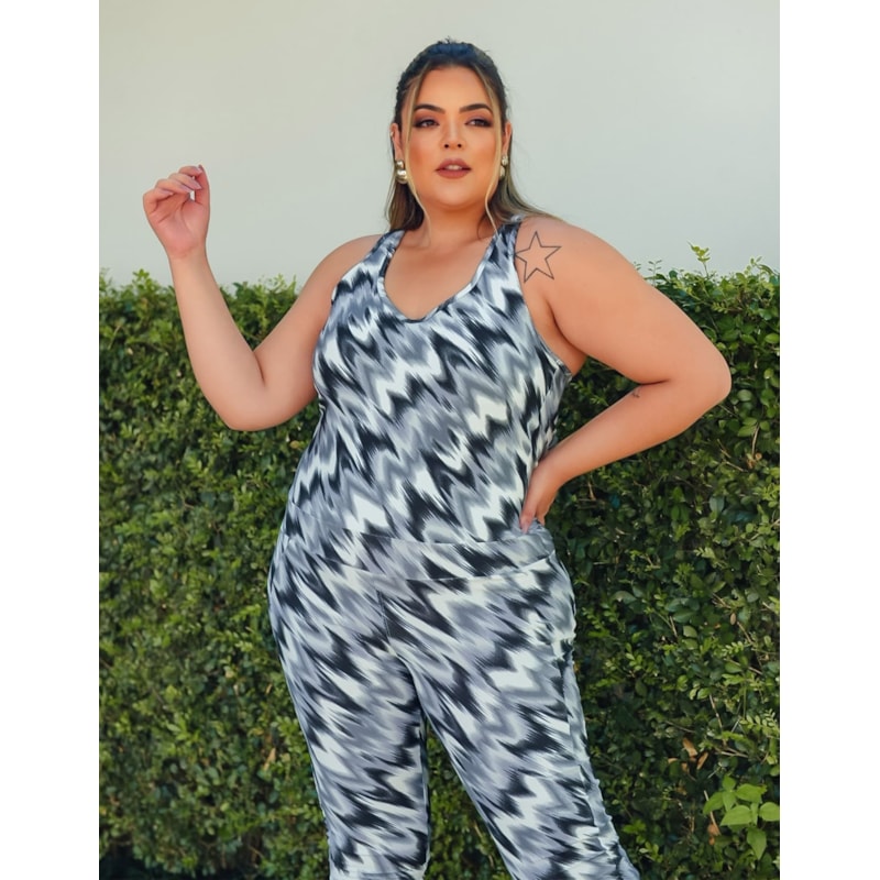 Macacão Fitness Longo Plus Size Estampado | Ref: 4.4.4052-3240
