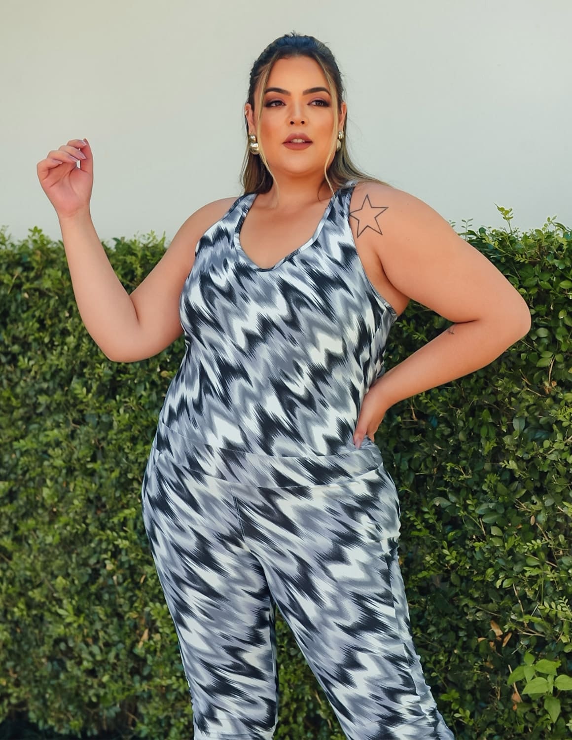 Macacão Fitness Longo Plus Size Estampado | Ref: 4.4.4052-3240