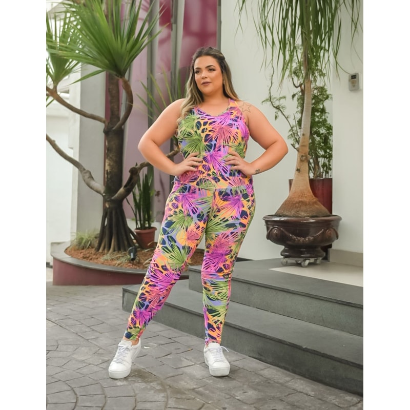Macacão Fitness Feminino Longo Plus Size com Estampa | Ref: 4.4.4052-3242