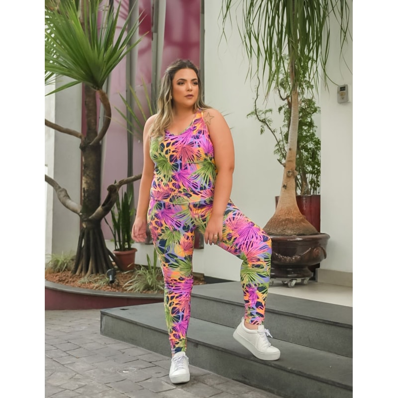 Macacão Fitness Feminino Longo Plus Size com Estampa | Ref: 4.4.4052-3242