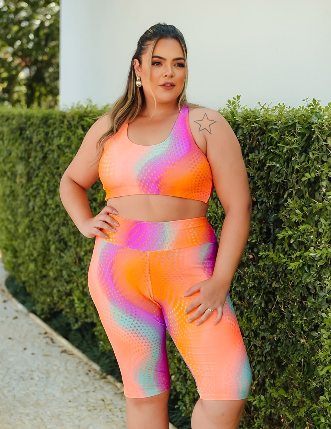Conjunto Plus Size Estampado com Bermuda Ciclista e Top sem Bojo | Ref: 8.8.0196-3238