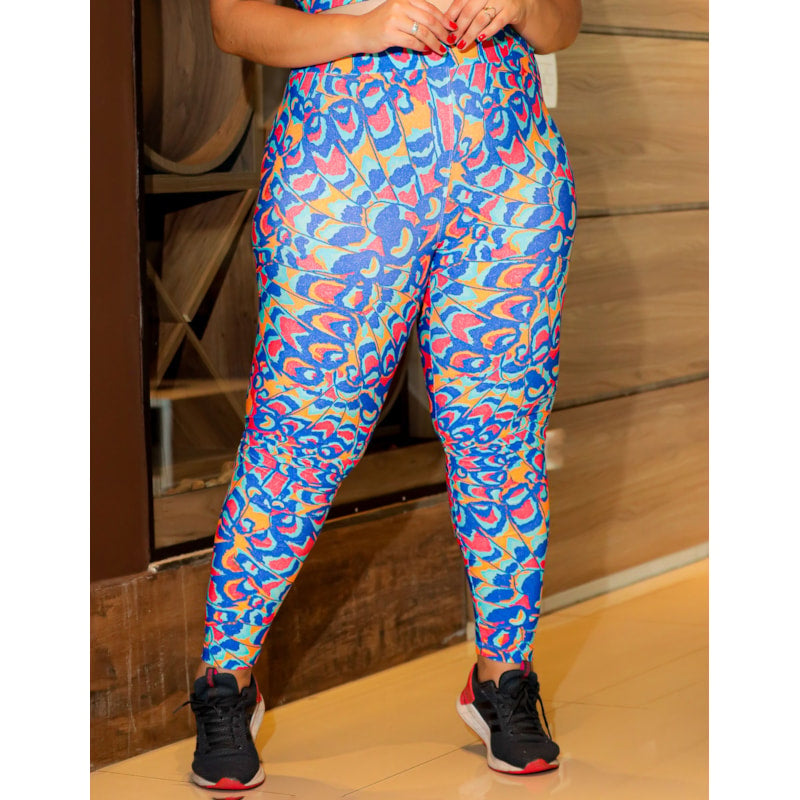 Calça Fitness Feminina Estampada Plus Size com Cós Alto | Ref: 4.4.4293-3237