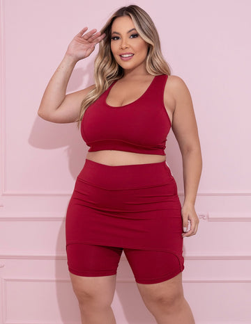 Conjunto Plus Size Vinho com Bermuda Tapa Bumbum e Top sem Bojo | Ref: 8.8.0198-24