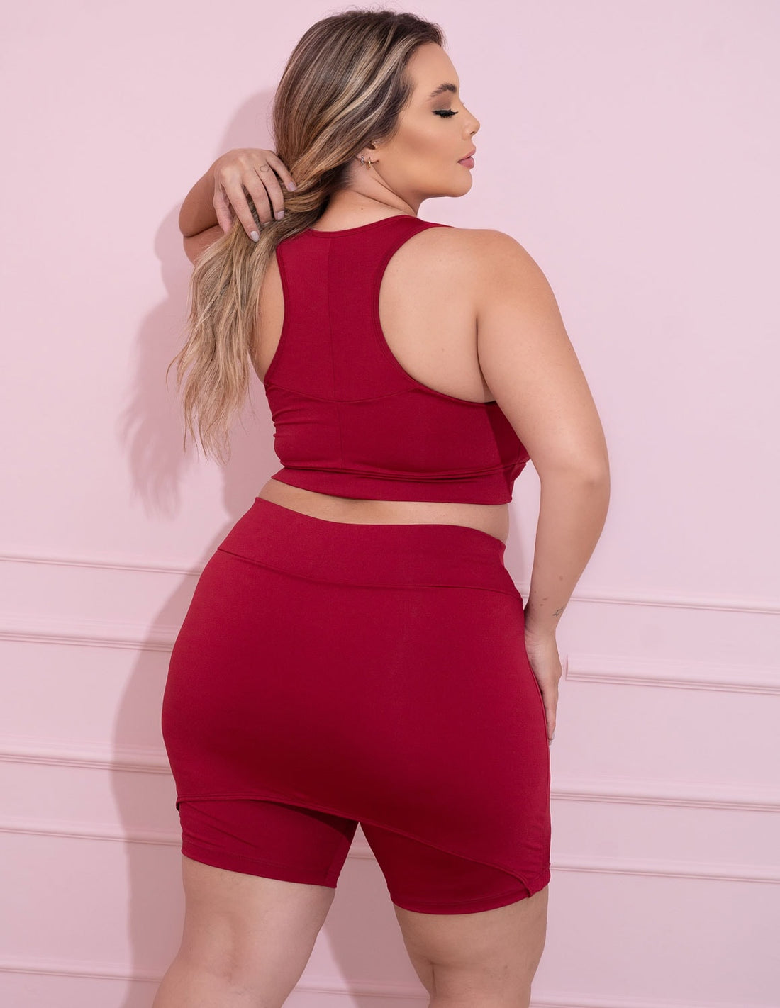 Conjunto Plus Size Vinho com Bermuda Tapa Bumbum e Top sem Bojo | Ref: 8.8.0198-24