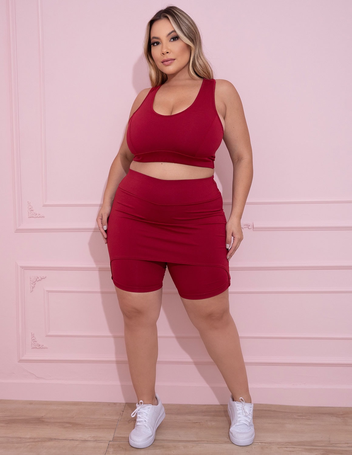 Conjunto Plus Size Vinho com Bermuda Tapa Bumbum e Top sem Bojo | Ref: 8.8.0198-24
