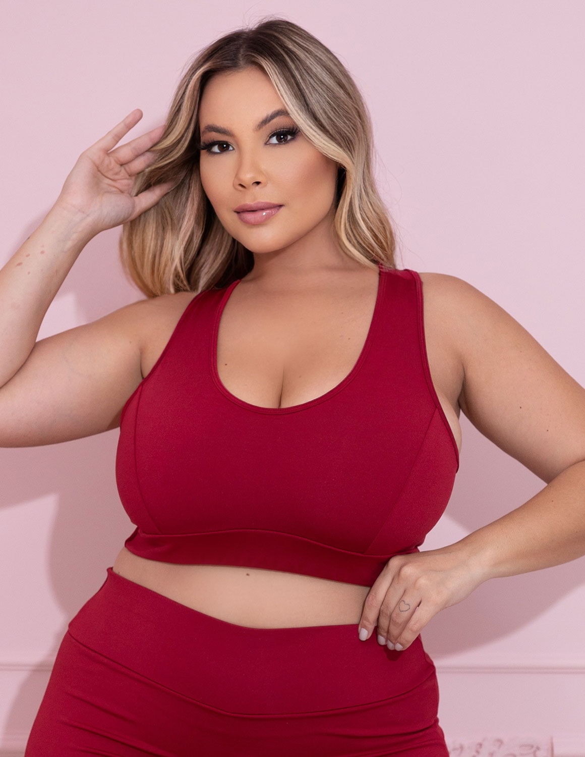 Conjunto Plus Size Vinho com Bermuda Tapa Bumbum e Top sem Bojo | Ref: 8.8.0198-24