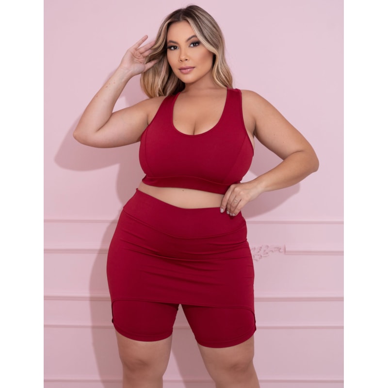 Conjunto Plus Size Vinho com Bermuda Tapa Bumbum e Top sem Bojo | Ref: 8.8.0198-24