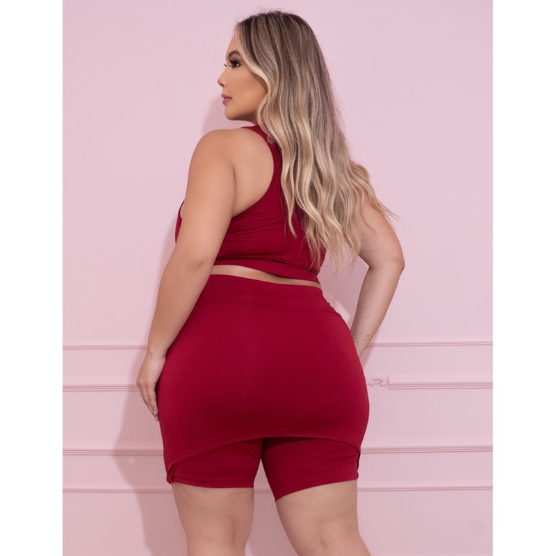 Conjunto Plus Size Vinho com Bermuda Tapa Bumbum e Top sem Bojo | Ref: 8.8.0198-24