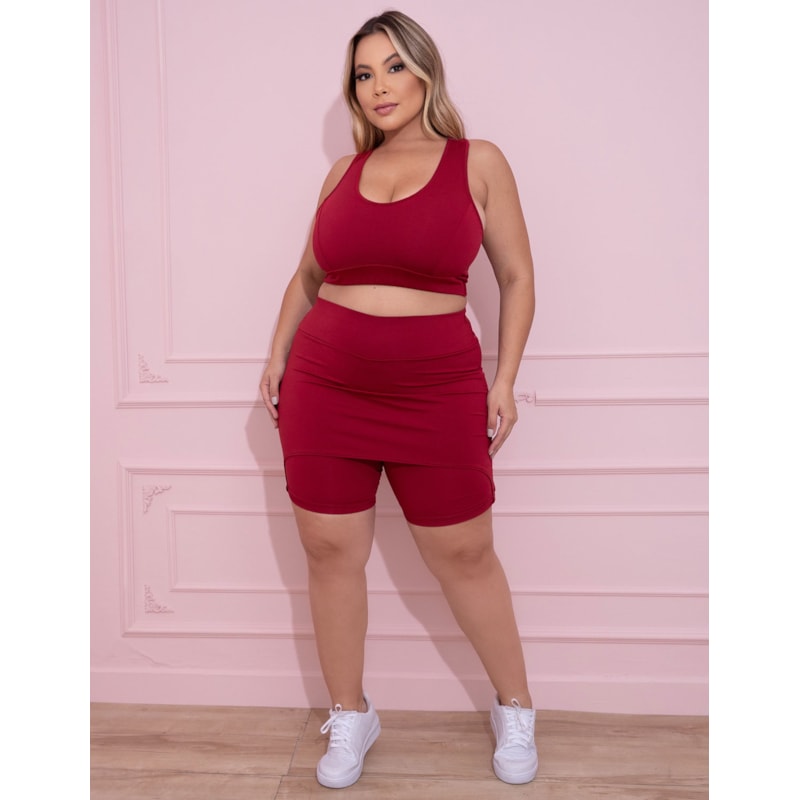 Conjunto Plus Size Vinho com Bermuda Tapa Bumbum e Top sem Bojo | Ref: 8.8.0198-24