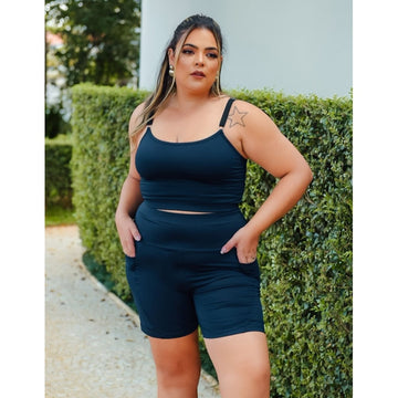 Conjunto Plus Size Azul Marinho Bermuda com Bolsos e Cropped | Ref: 8.8.0199-18