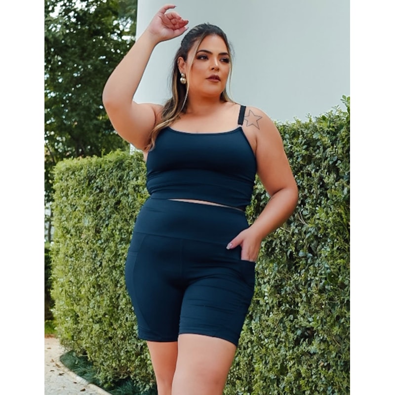 Conjunto Plus Size Azul Marinho Bermuda com Bolsos e Cropped | Ref: 8.8.0199-18
