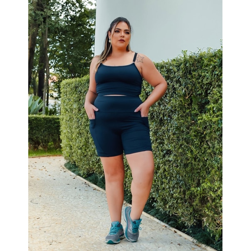 Conjunto Plus Size Azul Marinho Bermuda com Bolsos e Cropped | Ref: 8.8.0199-18