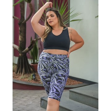 Conjunto Plus Size com Bermuda Ciclista Estampada e Top Preto sem Bojo | Ref: 8.8.0200-3244-01