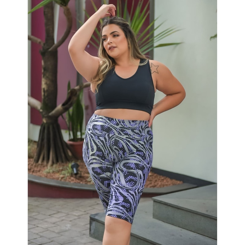 Conjunto Plus Size com Bermuda Ciclista Estampada e Top Preto sem Bojo | Ref: 8.8.0200-3244-01