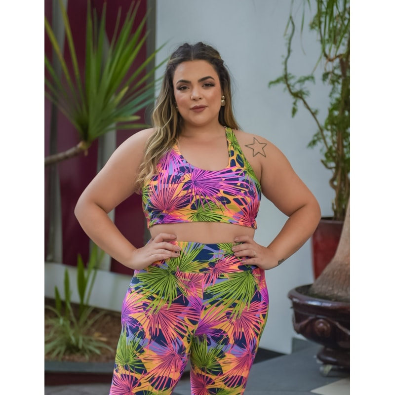 Conjunto Feminino Estampado Plus Size com Calça Cós Alto e Top | Ref: 8.8.0197-3242