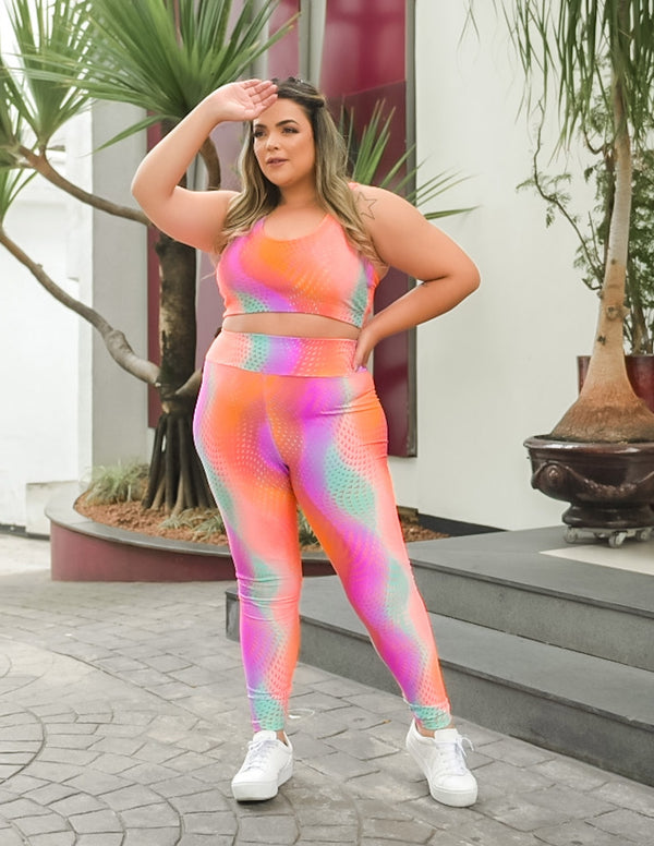 Conjunto Estampado Fitness Feminino Plus Size com Calça Cós Alto e Top | Ref: 8.8.0197-3238