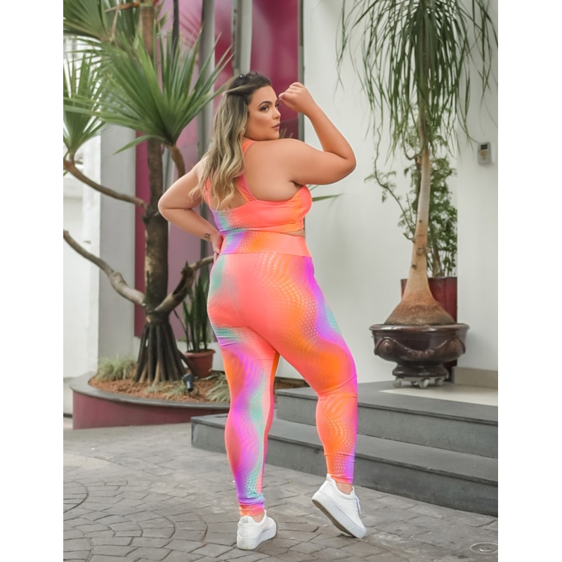 Conjunto Estampado Fitness Feminino Plus Size com Calça Cós Alto e Top | Ref: 8.8.0197-3238