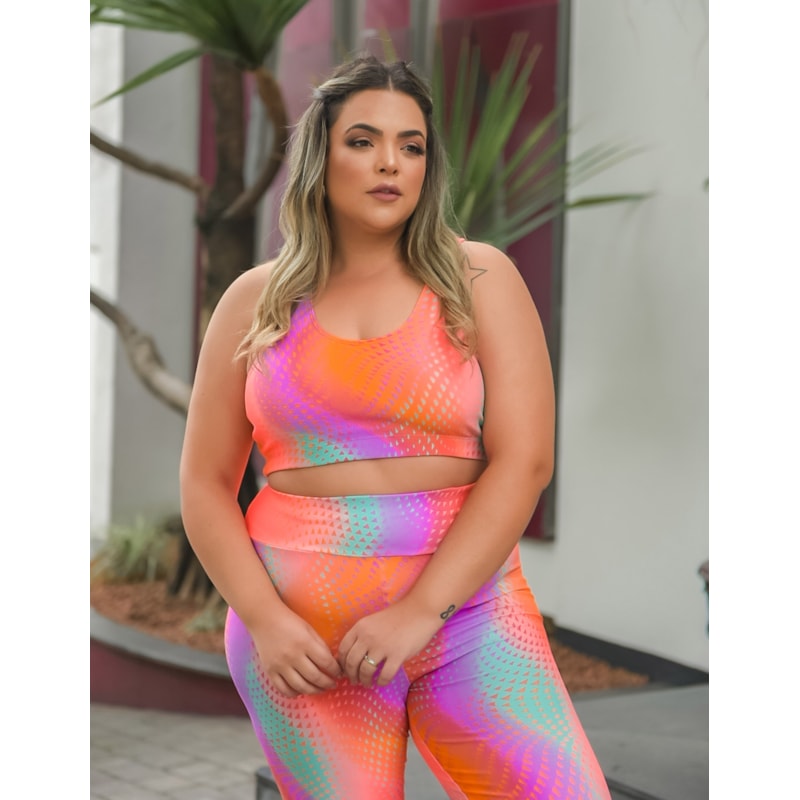 Conjunto Estampado Fitness Feminino Plus Size com Calça Cós Alto e Top | Ref: 8.8.0197-3238