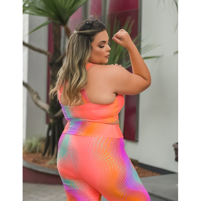 Conjunto Estampado Fitness Feminino Plus Size com Calça Cós Alto e Top | Ref: 8.8.0197-3238