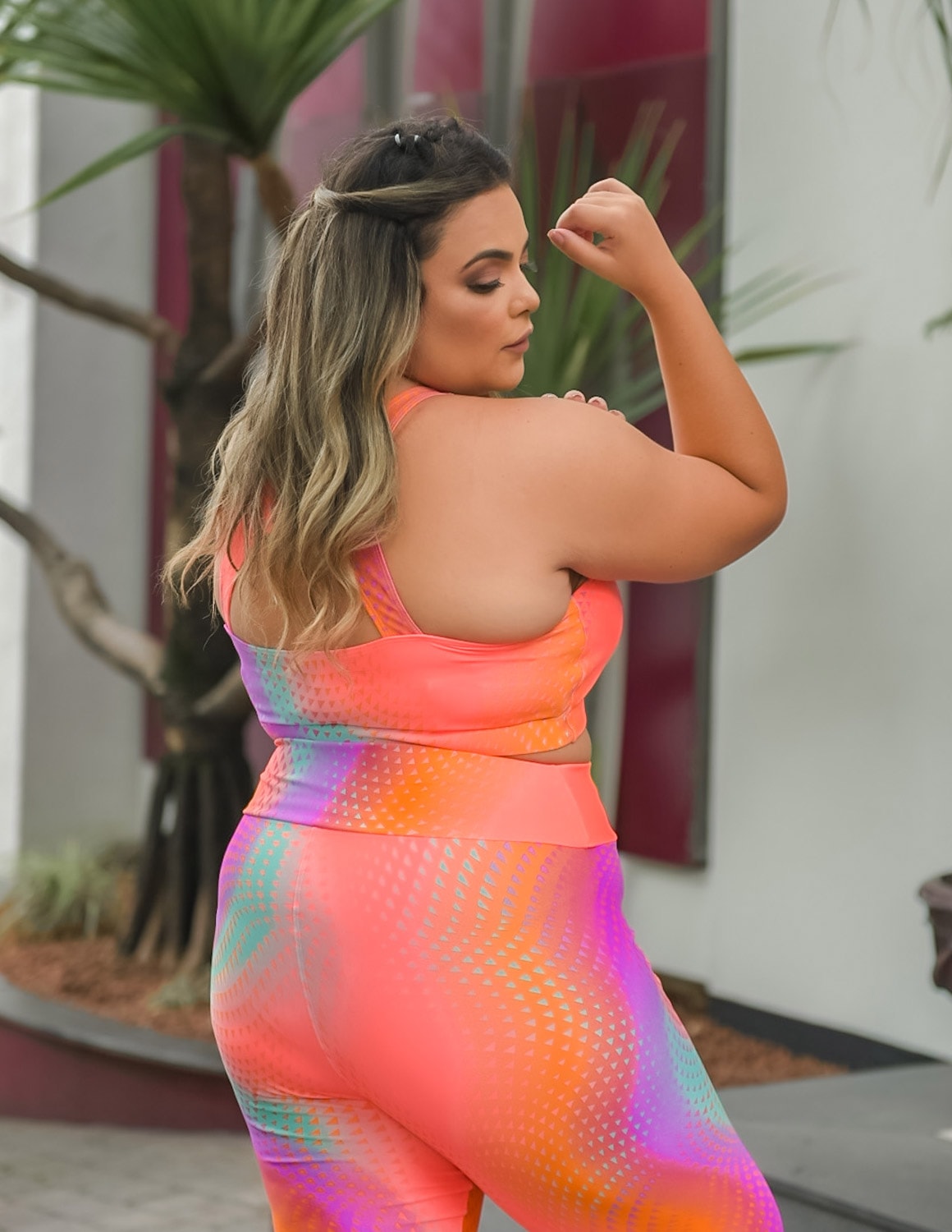 Conjunto Estampado Fitness Feminino Plus Size com Calça Cós Alto e Top | Ref: 8.8.0197-3238