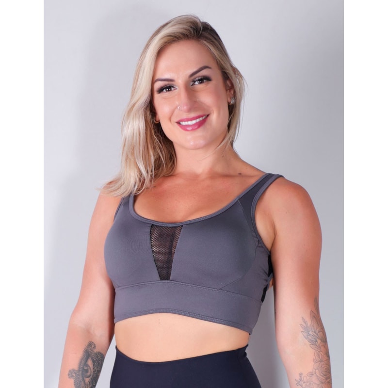 Cropped Grafite com Bojo e Recortes de Tela | Ref:  4.4.4295-28