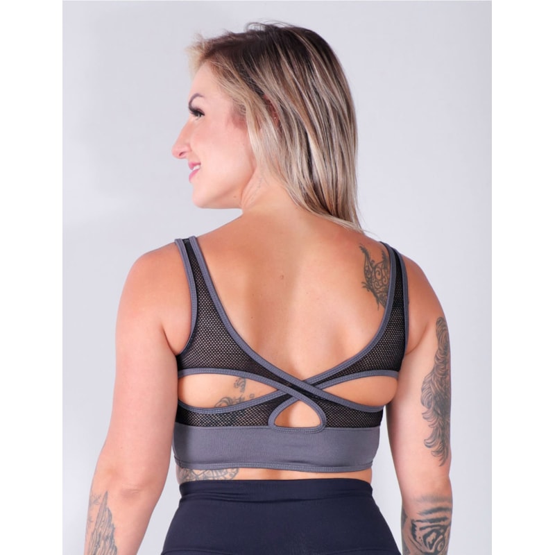 Cropped Grafite com Bojo e Recortes de Tela | Ref:  4.4.4295-28
