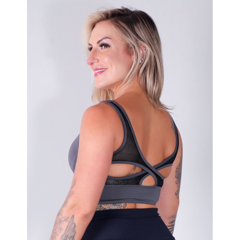 Cropped Grafite com Bojo e Recortes de Tela | Ref:  4.4.4295-28