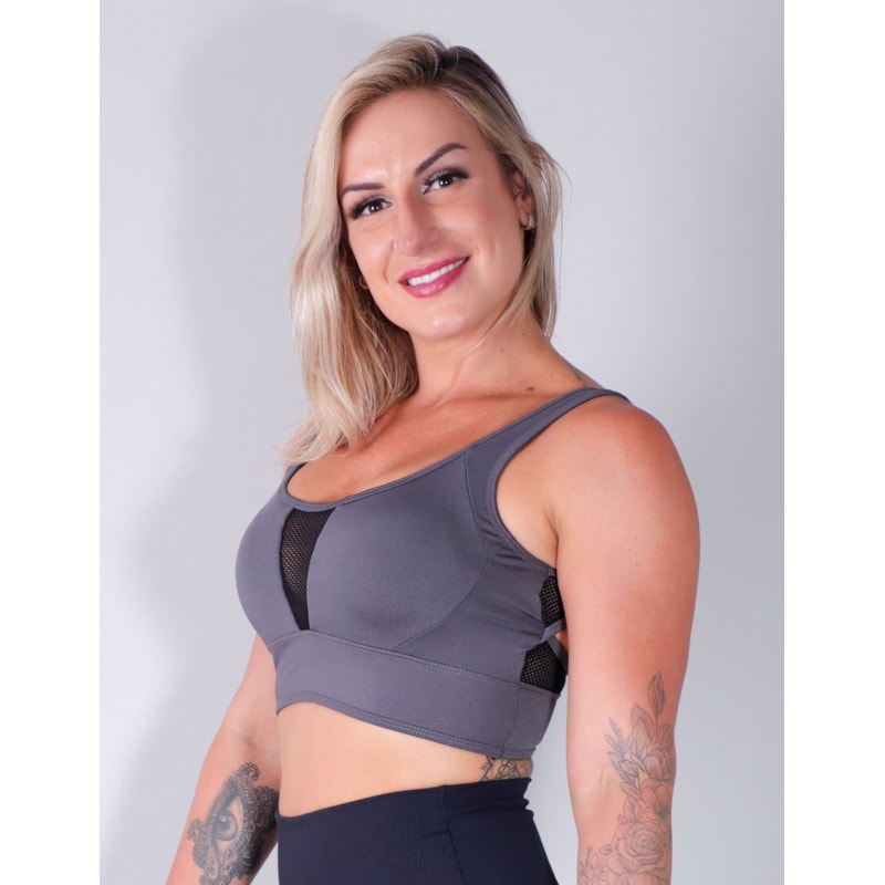 Cropped Grafite com Bojo e Recortes de Tela | Ref:  4.4.4295-28
