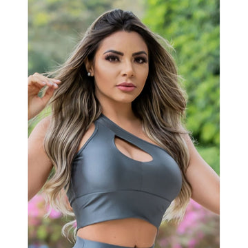 Cropped Fitness Metalizado com Bojo | Ref: 3.3.2387-52