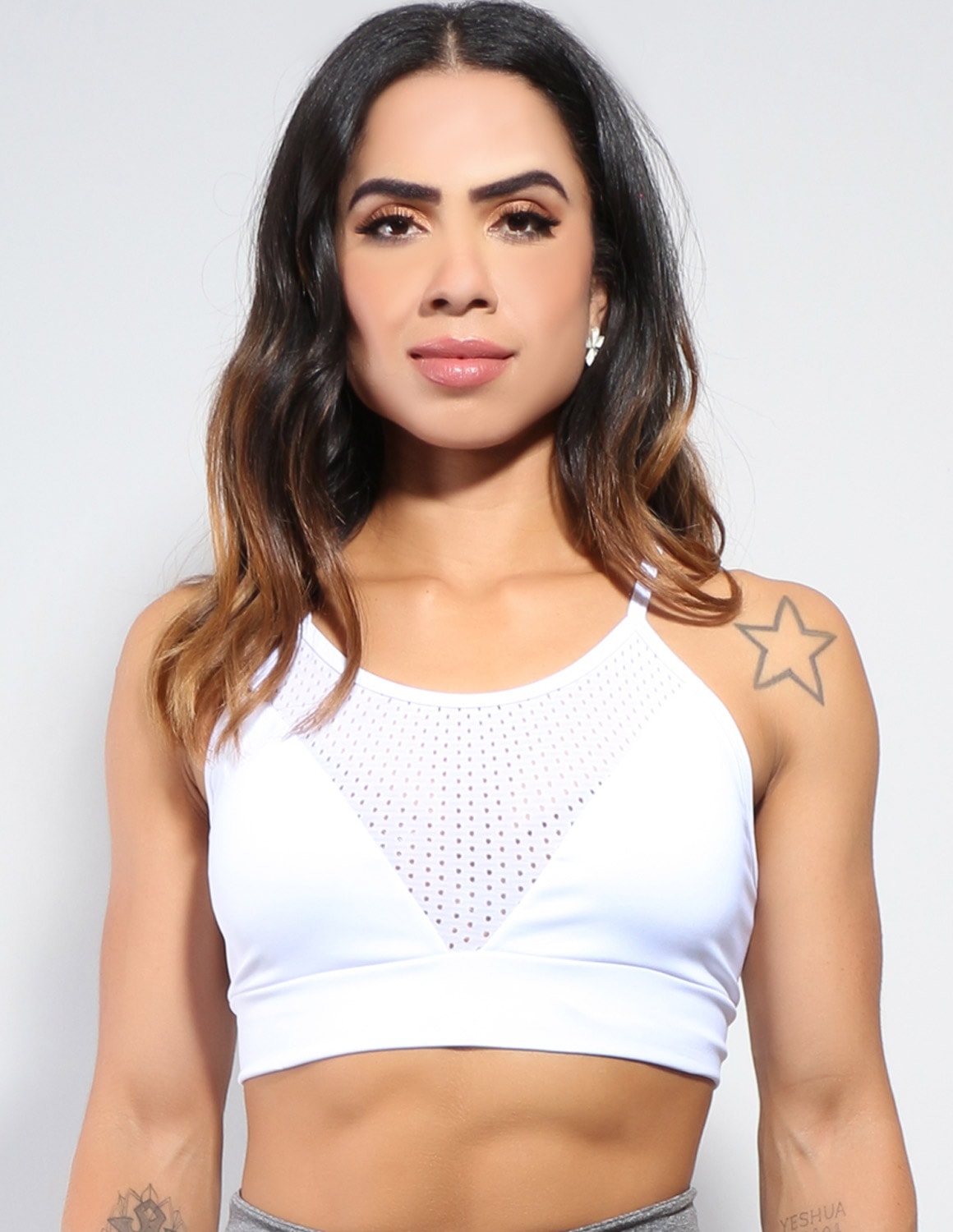 Cropped Branco sem Bojo com Tela de Poliamida | Ref: 4.4.4169-02