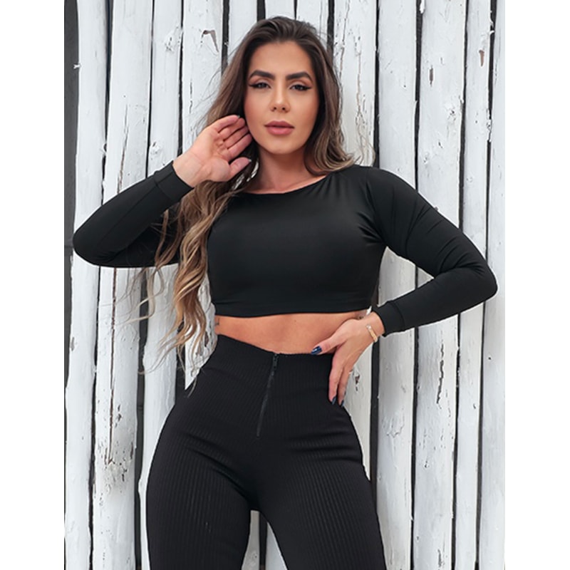Cropped Preto sem Bojo com Mangas Longas | Ref: 4.4.4288-01