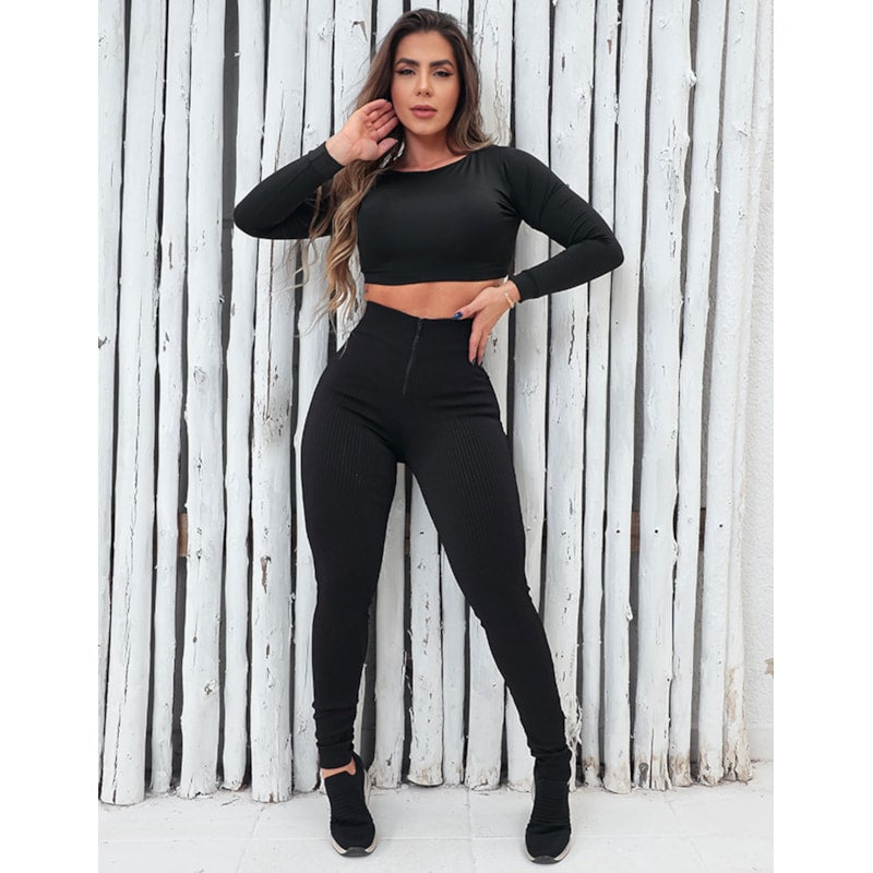 Cropped Preto sem Bojo com Mangas Longas | Ref: 4.4.4288-01
