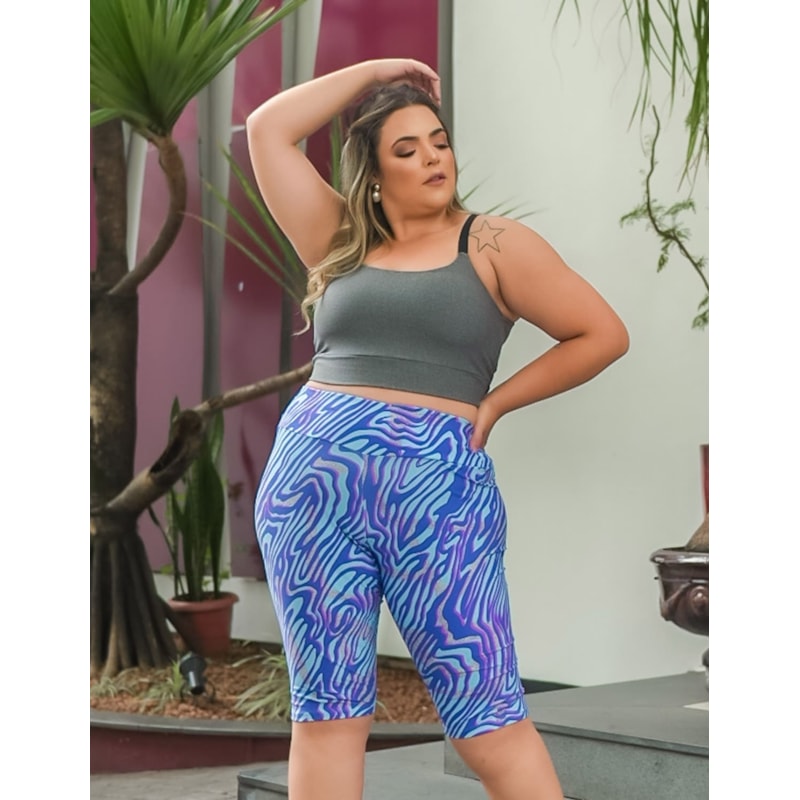 Conjunto Feminino Plus Size com Bermuda Ciclista Estampada e Top Mescla sem Bojo | Ref: 8.8.0080-3239-03
