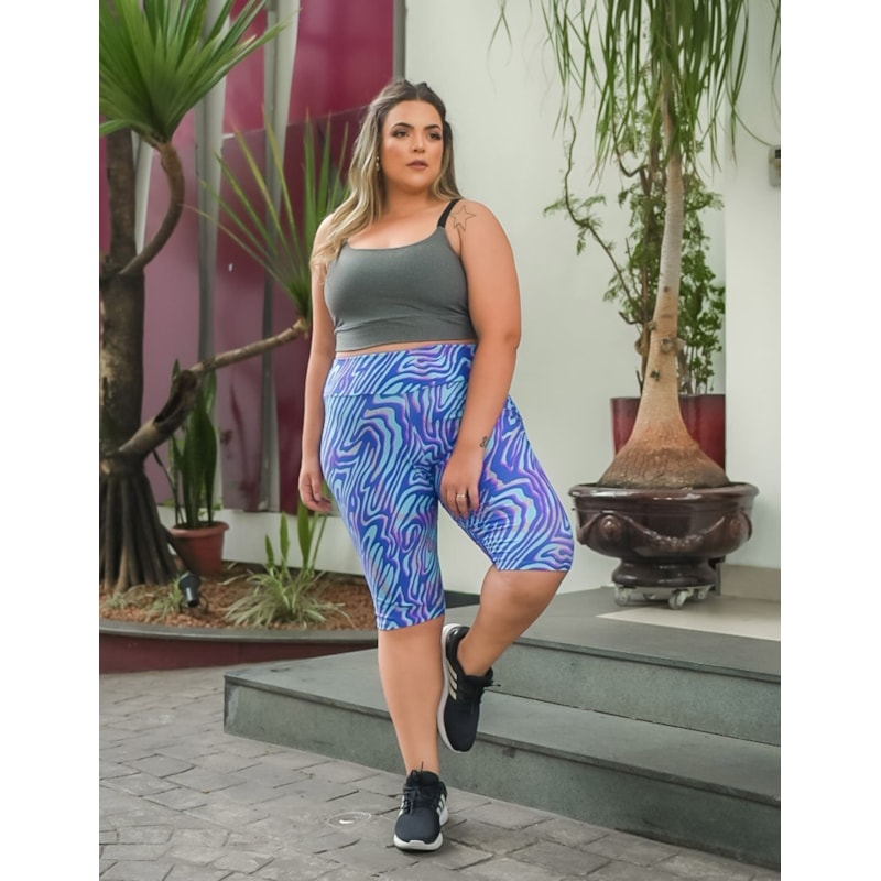 Conjunto Feminino Plus Size com Bermuda Ciclista Estampada e Top Mescla sem Bojo | Ref: 8.8.0080-3239-03
