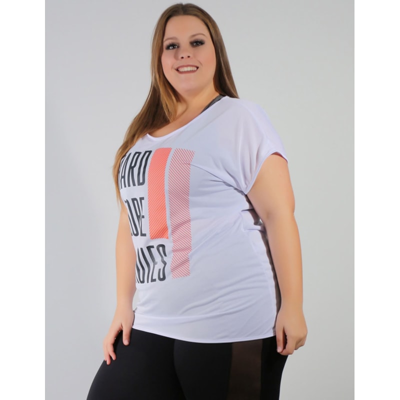 Blusa Fitness Plus Size Branca com Estampa | Ref: 4.4.1752HARD-02