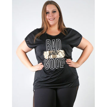 Blusa Plus Size Preta em Dry Fit com Estampa | Ref: 4.4.1752BAD-01