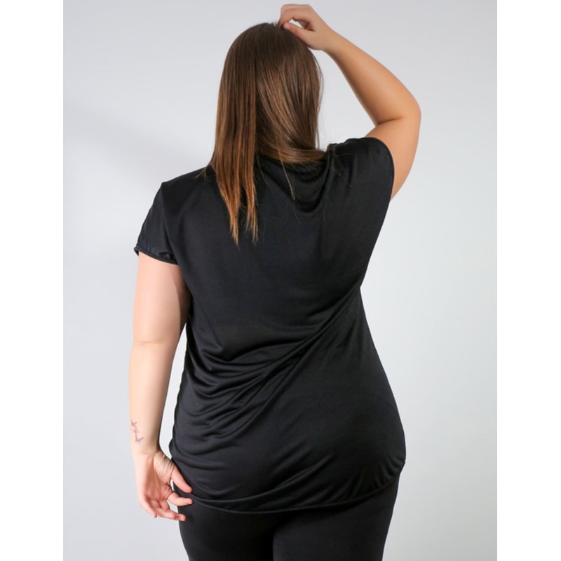 Blusa Plus Size Preta em Dry Fit com Estampa | Ref: 4.4.1752BAD-01