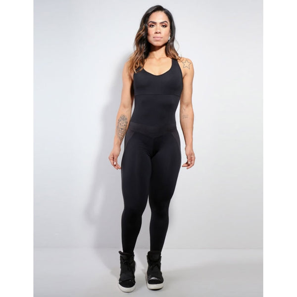 Macacão Fitness Preto em Poliamida com Bojo | Ref: 3.3.2419-01