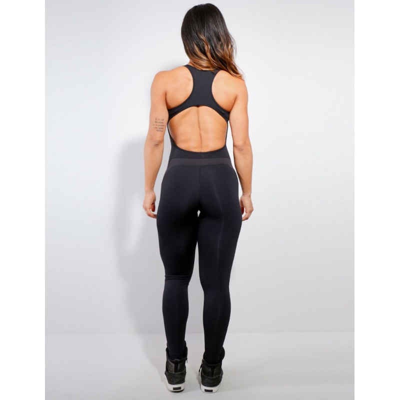 Macacão Fitness Preto em Poliamida com Bojo | Ref: 3.3.2419-01