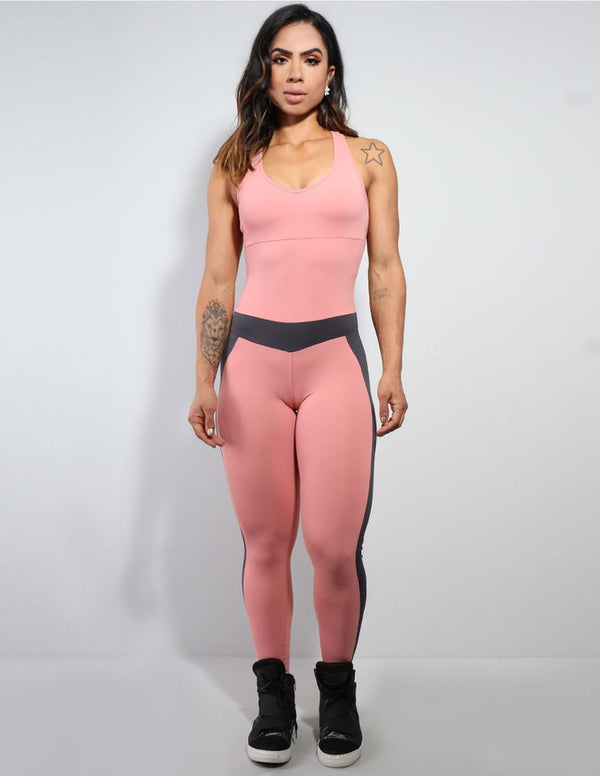 Macacão Fitness Rosa Claro em Poliamida com Bojo | Ref: 3.3.2419-16