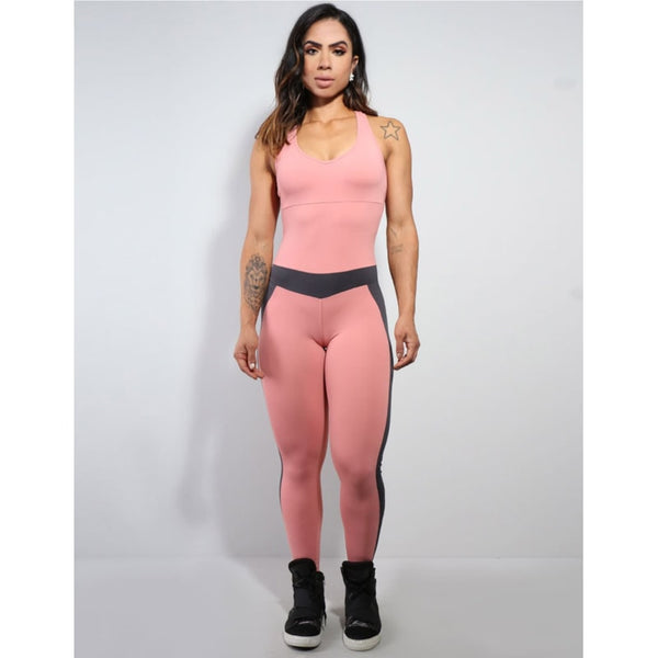 Macacão Fitness Rosa Claro em Poliamida com Bojo | Ref: 3.3.2419-16