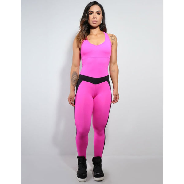 Macacão Fitness Feminino Rosa com Bojo em Poliamida | Ref: 3.3.2419-07