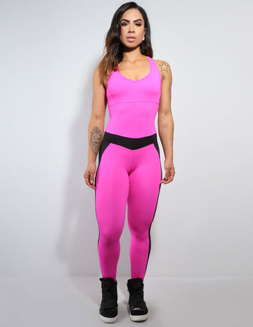Macacão Fitness Feminino Rosa com Bojo em Poliamida | Ref: 3.3.2419-07