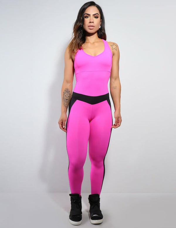 Macacão Fitness Feminino Rosa com Bojo em Poliamida | Ref: 3.3.2419-07