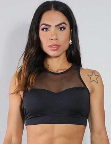 Cropped Preto com Recortes em Tule | Ref: 4.4.4212-01