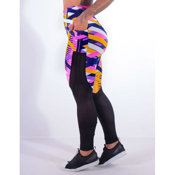 Calça Legging Estampada com Tela Preta e Bolsos | Ref: 4.4.4170-3189