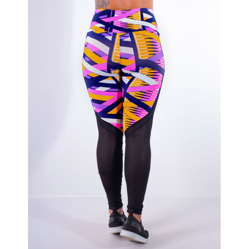Calça Legging Estampada com Tela Preta e Bolsos | Ref: 4.4.4170-3189